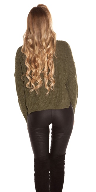 Trendy knit sweater with side- Button Green